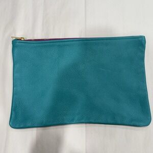 American Apparel Leather Clutch Blue and Pink Zipper Closure